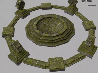temple 3 stone circle with stones Low-poly 3D model