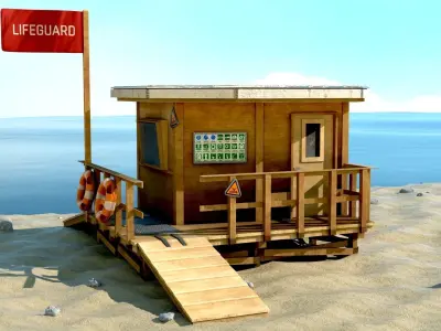 Lifestation post Lifeguard station Beach safety Low-poly 3D model