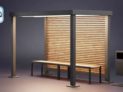 Modern Bus Stop Shelter V1 Low-poly 3D model