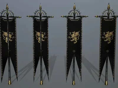 flag set swords and banners Low-poly 3D model