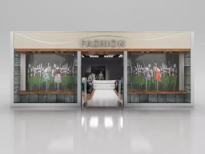 Shop windows in green color 3D model