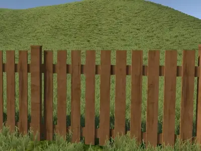 fence wooden in middle of grassy field Low-poly 3D model