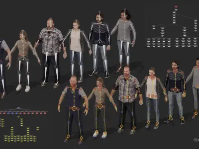  rigged People SixPack 003 - Photogrammetry Population Character Rig 