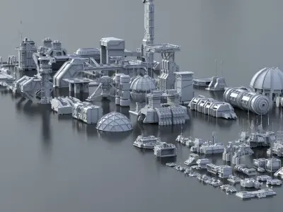 Scifi building dressing KITBASH pack Low-poly 3D model