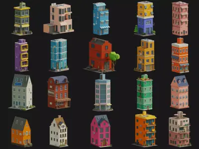 Stylish Buildings Low-poly 3D model