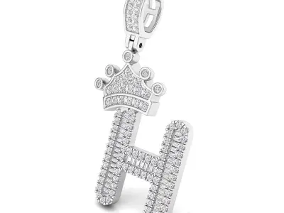 Crown Initial  H  Letter Pendant 3D print model