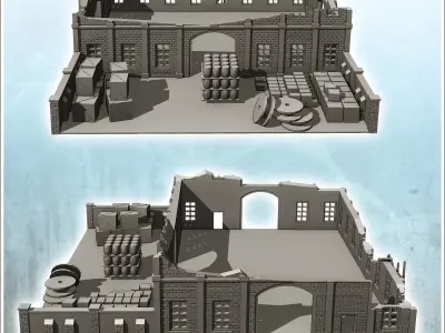 Large multi-storey brick industrial warehouse with outdoor stora 3D print model