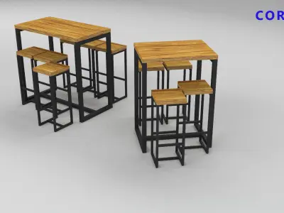  set of tables and chairs in a cafe bar or office v-ray corona Low-poly 3D model