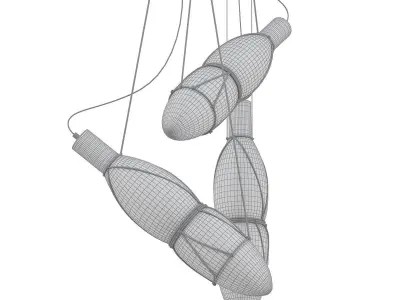 shibari three pendant lights hanging from wire frame 3D model