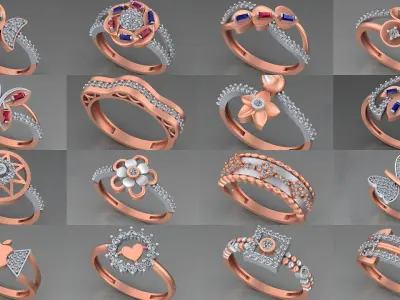 104 Light weight italian diamond ring 3dm stl renders details  3D Model Pack