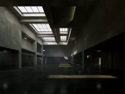 Industrial Skylight Hall Scene - Architectural Background - V3U3 Low-poly 3D model