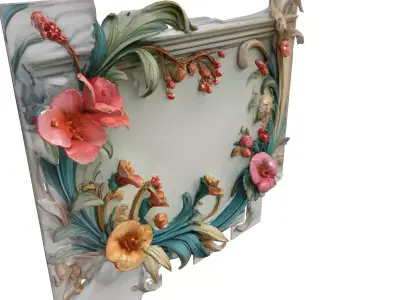 Elegant Floral Wall Decor Relief Panel Low-poly 3D model