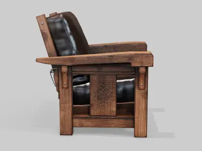 Rustic Wooden Armchair - PBR Low-poly 3D model