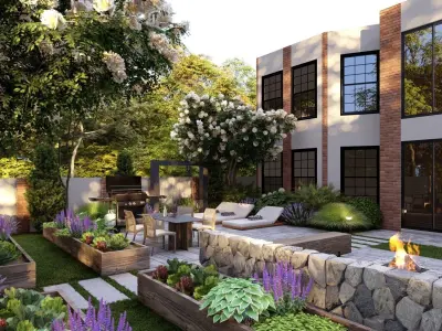 3D Exterior Scene 3D model design garden and landscape 3D 3D model