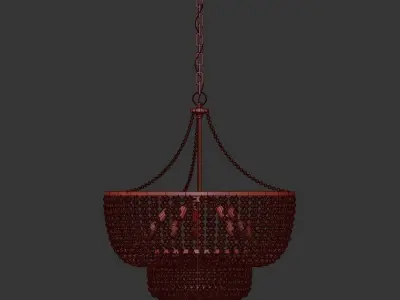 Bynes 6 chandelier with glass beads and gold finish 3D model