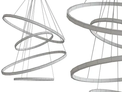 LED Swirl Four Ring Chandelier low poly 3d model Low-poly 3D model