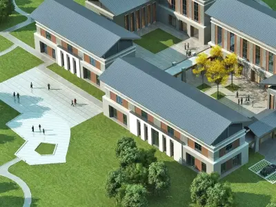 Contemporary Courtyard Campus 3D model