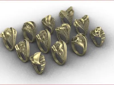 12 Lace style gold ring 3D print model 3D print model