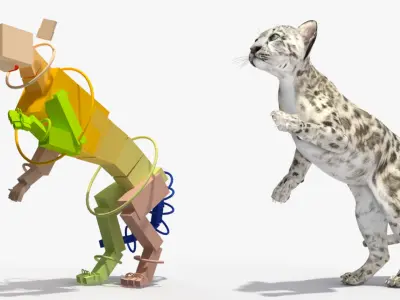  Snow Leopard Cub Clawing Motion Animated Rigged 