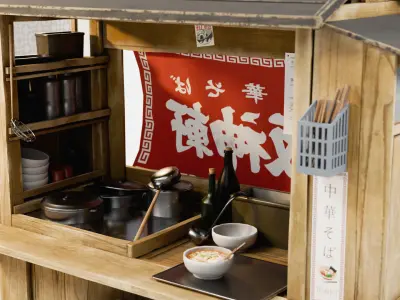Ramen Stall Hanshinken Low-poly 3D model