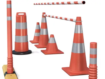 Set of Road Traffic Cones 3D model