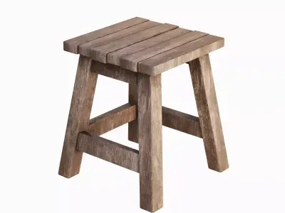 Medieval Wooden Stool 03 Low-poly 3D model