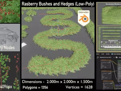 Low-Poly Rasberry Bushes and Hedges Low-poly 3D model