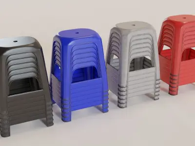Stackable Plastic Stool Low-poly 3D model