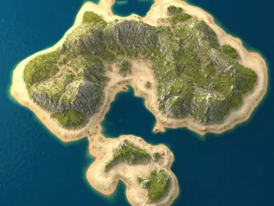 Tropical Island Terrain 8 Low-poly 3D model