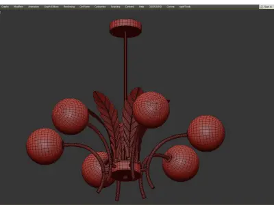 Sphere ceiling light simplicity cognac glass 6 bulb chandelier Low-poly 3D model