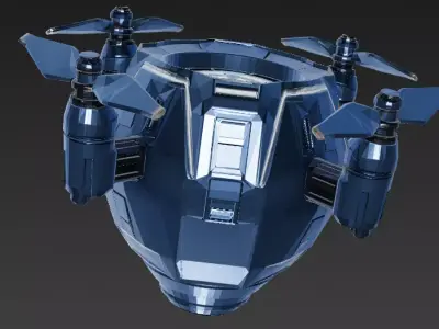 Blue Sci Fi Semi Spherical Drone Low-poly 3D model