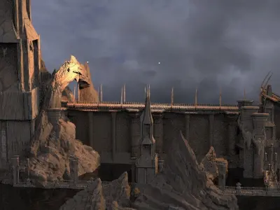 Celtic Castle mountain bridge destroyed 3D model