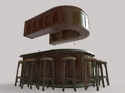 Old Bar And Stools  3D model