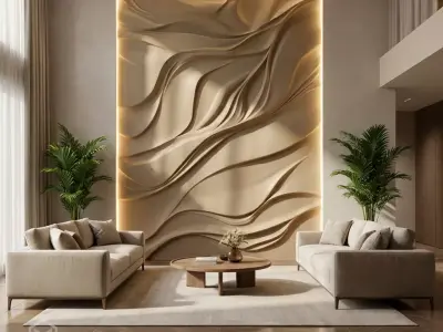  Modern wavey Relief Panel Wall Decor Set STL Mural CNC 357 3D model