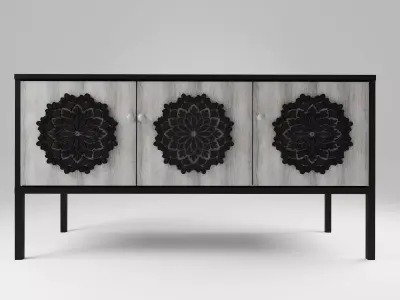 Sideboard black metal and 3 wood decorated doors Free 3D model