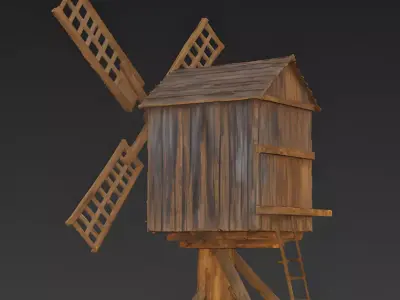 Medieval Wooden Post Mill 3D Model Low-poly 3D model