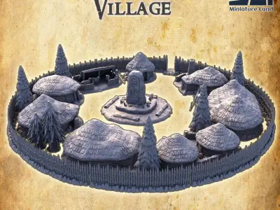Barbarian Village Tabletop Terrain 28 MM 3D print model