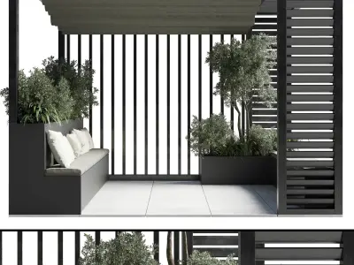 Landscape Furniture with Pergola and Roof-garden 06 Low-poly 3D model