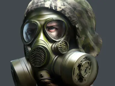 Gas mask helmet 3d model military combat  Low-poly 3D model