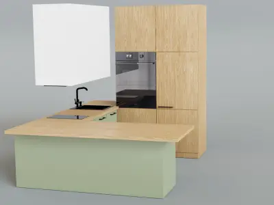 Modern Scandinavian Kitchen Set 3D Model 3D model