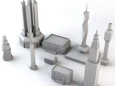 Lowpoly Minimalistic Buildings Pack Low-poly 3D model