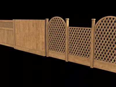 Wooden Fence set PBR 03 Low-poly 3D model