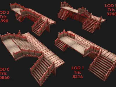 Medieval Staircase Stairwell Low-poly 3D model