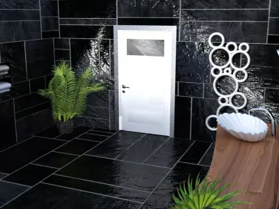 Bathroom with tiles and plants 3D model