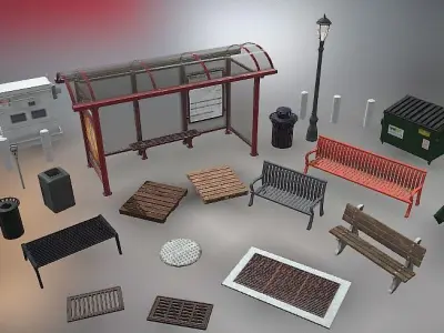 City Props Collection Low-poly 3D model