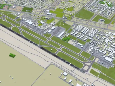 Sharjah Airport 10km Low-poly 3D model