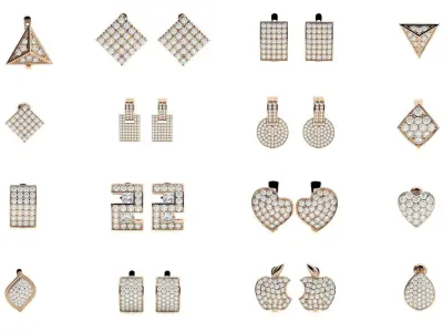 80 Diamond Head Light Wt Earrings 3dm stl renders details 3D Model Pack