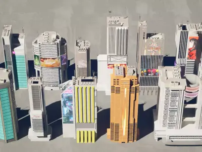 Cyber Builds And Signs Low-poly 3D model