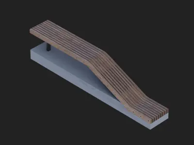 Modern Curved Urban Wooden Bench  Low-poly 3D model