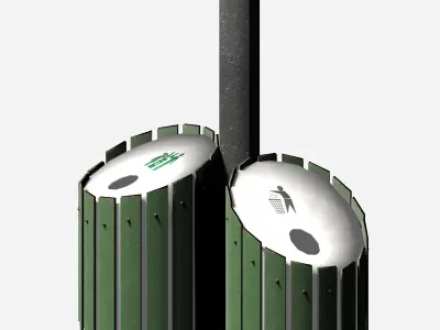 Green elliptical modern garbage bin Low-poly 3D model